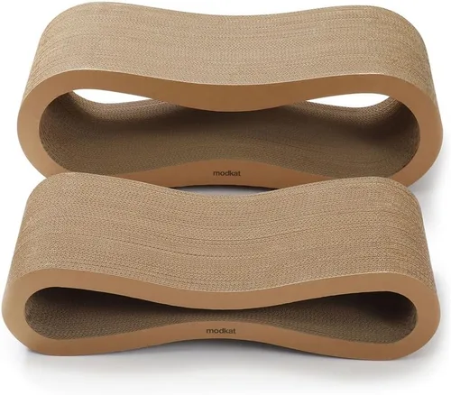 Vista 3 de Modkat® Premium 2 Juego de Rascadores para Gatos. Tamaños Grande (76.2L X 26.9H cm) y Pequeño (67.5L X 17.8H cm). Rasca, Juega, Salón. Cartón