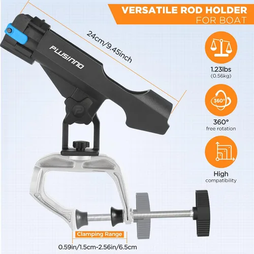 Vista 4 de PLUSINNO Soporte para Cañas de Pesca para Barco Abrazadera de Apertura Grande Ajustable 360 Grados Soportes para Cañas de Pescar Soporte Plegable