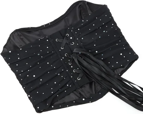 Vista 6 de Strapless Corset Top for Women Lace Up Bustier Clubwear Going Out Negro