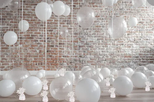 Vista 6 de Tanque de helio con 50 globos y cinta blanca + 12 pesos de globos blancos + herramienta de atado de globos 50 Balloons and White Ribbon + 12 White