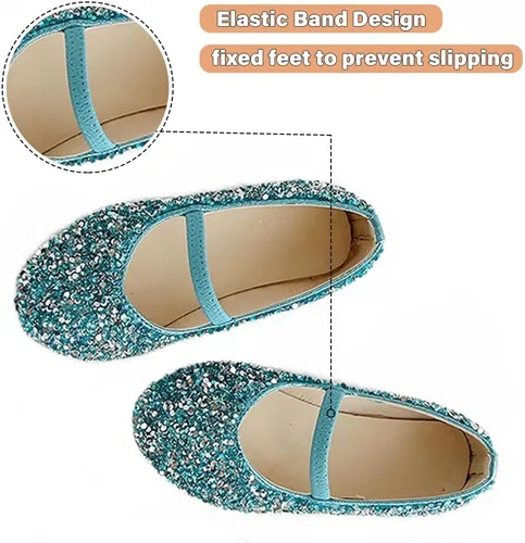 Vista 2 de YIBLBOX Girls Dress Shoes Mary Jane Flats Princess Dresses for Girls Ballet Flats Glitter Shoes Flower Girls Shoes