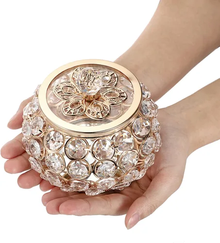 Vista 7 de Hipiwe Joyero de cristal con tapa de cristal pequeño organizador de baratijas con espejo caja del tesoro soporte para anillos aretes caja
