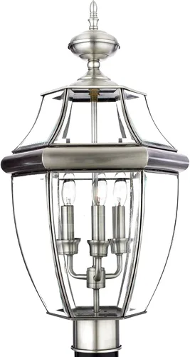 Vista 7 de Quoizel Newbury - Farol de poste para exteriores, poste de lámpara de campo francés de peltre de 23 pulgadas, 3 luces, poste exterior para patio