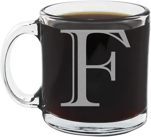 Vista 30 de Spotted Dog Company Taza de café de vidrio transparente con monograma grabado de 12 onzas (letra A), regalos de café personalizados de la A a la Z
