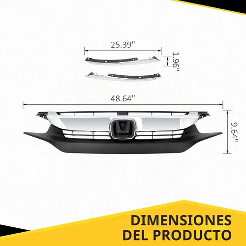 Vista 3 de PENSUN Parrilla de parachoques delantero con cromo + 2 bordes cromados para párpados para Honda Civic Sedan 2016 2017 2018