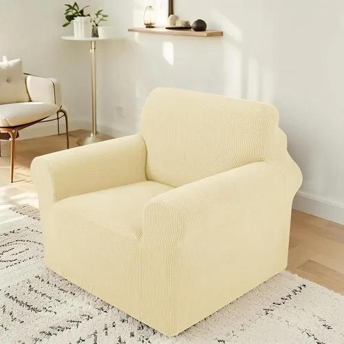 Vista 43 de Funda elástica para sofá, lavable, protector de muebles con espuma antideslizante y parte inferior elástica para niños, perros (sofá biplaza/beige)