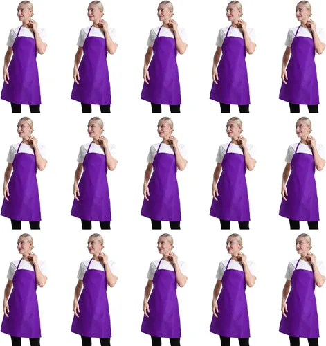 Vista 11 de Total de 15 delantales con peto de colores lisos mixtos a granel para mujeres, hombres y adultos, con 2 bolsillos frontales, para cocinar, pintar