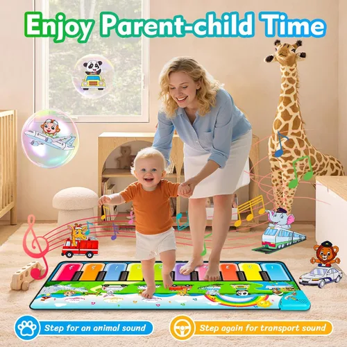 Vista 3 de FUCEORUY Alfombrilla de piano de juguete musical para niños pequeños de 1 a 3 años, juguete sensorial de aprendizaje de suelo, juguetes para niños