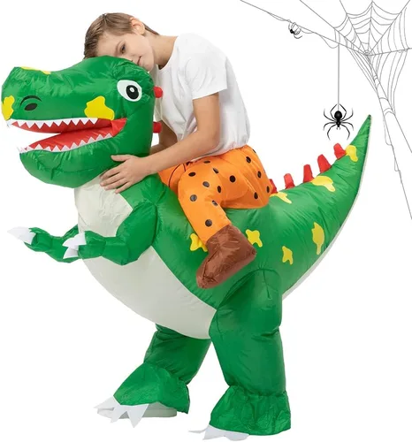 Vista 4 de Fasyou Inflatable Dinosaur Costumes for kids, Inflatable Costume Dinosaur Riding a T-Rex Air Blow-up Halloween Costumes for Boys Girls Riding Funny