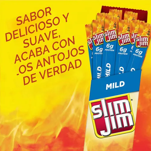 Vista 4 de Slim Jim - Palitos de carne seca ahumada gigante, sabor suave, 0.97 onzas