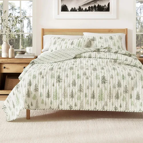 Vista 13 de Great Bay Home - Juego de 3 piezas de colcha reversible de estilo rústico de cabaña con 2 fundas decorativas de almohada, para todas las estaciones