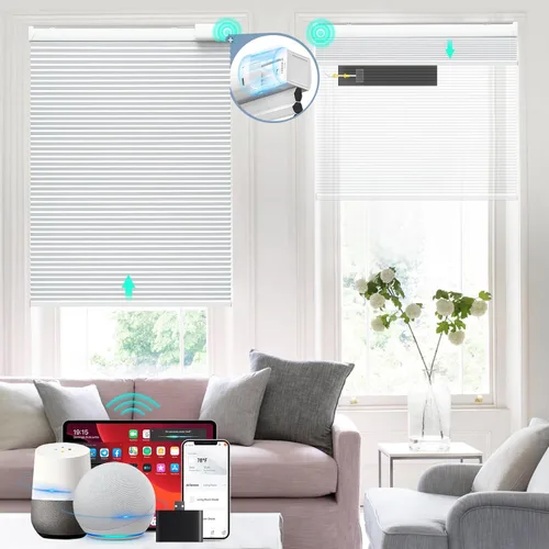 Vista 10 de Persianas inteligentes motorizadas recargables con energía solar (panel solar gratuito), control remoto, persianas celulares eléctricas opacas, Gris