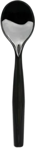 Vista 10 de Party Essentials Utensilios desechables de plástico resistente para bufés, eventos, fiestas, 4 juegos de cucharas, tenedores, pinzas, color negro