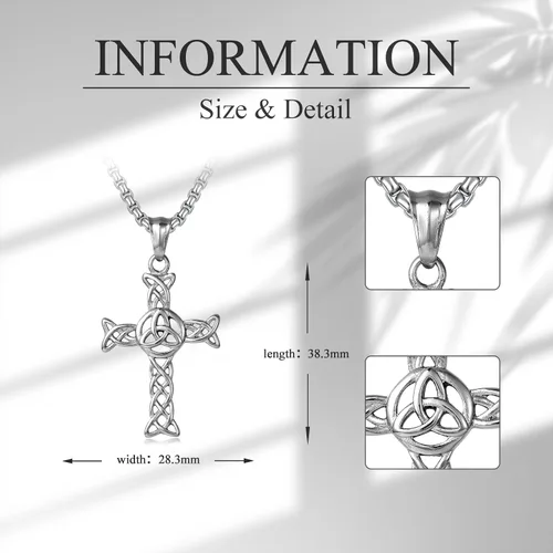 Vista 5 de Collar de cruz celta de acero inoxidable 316L con colgante de cruz de nudo celta, regalo de joyería para hombres y mujeres, Acero inoxidable, No es