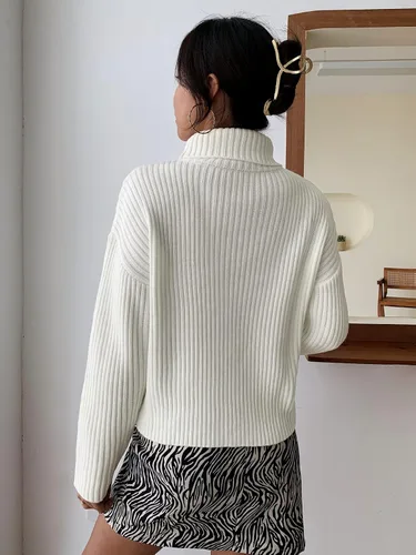Vista 2 de GORGLITTER Suéteres de cuello alto de manga larga para mujer suéter de punto corto