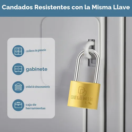 Vista 8 de DELSWIN Candado resistente a la intemperie con llave - Cerradura de casillero de latón macizo resistente con grillete largo de 1-9/16", candado