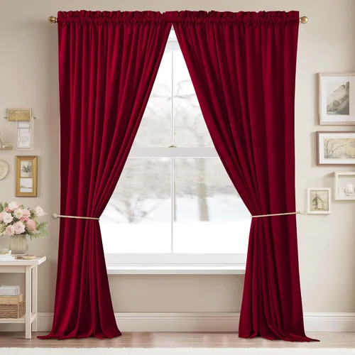 Vista 2 de StangH Cortinas de terciopelo rojo de 42 x 84 pulgadas de lujo, con aislamiento térmico, divisores de habitación, decoración navideña del hogar