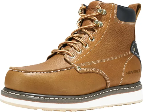 Vista 16 de HISEA NINGO Botas de trabajo para hombre, botas de acero y punta suave, 6 pulgadas, resistentes al agua, antideslizantes, zapatos de trabajo