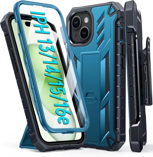Vista 12 de FNTCASE Funda para iPhone 15: para iPhone 14, 13 y 16e, funda militar a prueba de golpes, funda resistente para teléfono celular con soporte y funda