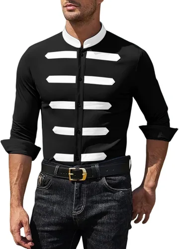 Vista 3 de Camisa de vestir para hombre, empalme elástico sin arrugas, manga larga, con botones, para playa