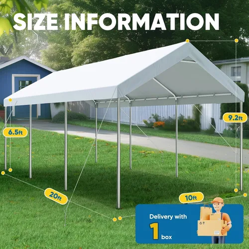 Vista 5 de Quictent Toldo de Cochera Resistente de 10x20 pies Carpa Galvanizada para Automóvil Refugio de Garaje al Aire Libre para Botes con Estructura
