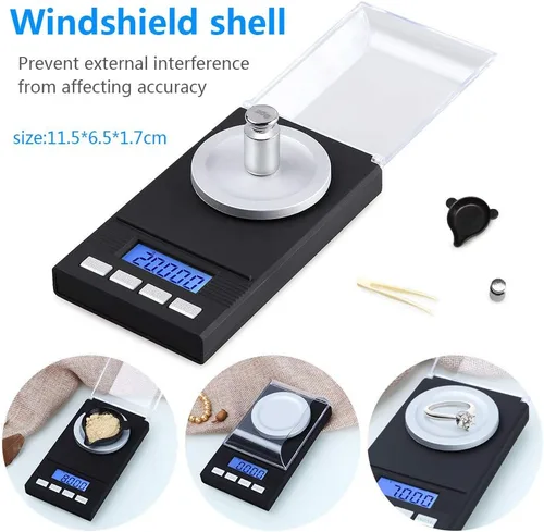 Vista 2 de Escala de precisión ZH-VBC 0.00 oz, báscula de alimentos digital de peso gramos y oz, báscula de joyería de alta precisión 0.71 oz/1.76 oz/3.53 oz X