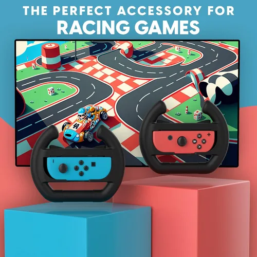 Vista 4 de TalkWorks Video Game Wheels & Controllers Nintendo Switch + OLED Joy-Con Compatible - 2 Wheels, 2 Mini Controllers - Handheld Joystick Remote