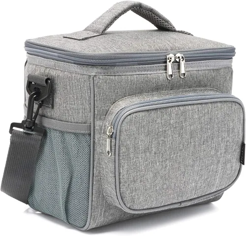 Vista 22 de FlowFly - Lonchera reutilizable con aislante para adultos, grande, para mujeres y hombres, con correa ajustable para el hombro, bolsillo frontal