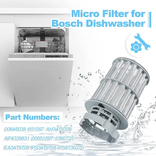 Vista 5 de Nuevo filtro micro 00645038 645038 actualizado para piezas de lavavajillas Bosch Kenmore Reemplaza AP4339631, 00651097, 1560725, 651097, AH3479708