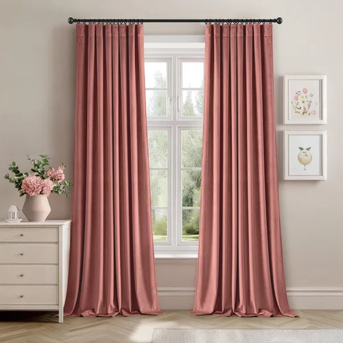 Vista 61 de ANRODUO Cortinas de terciopelo beige de 45 pulgadas de largo, opacas con aislamiento térmico insonorizado, cortinas de privacidad para oscurecer