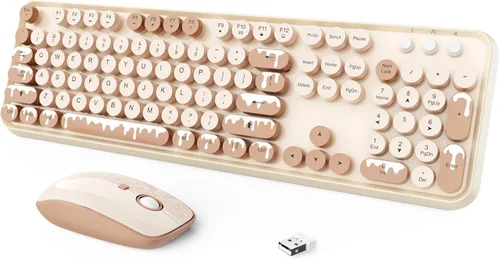 Vista 8 de Combo de teclado y ratón inalámbricos, teclado de máquina de escribir inalámbrico de tamaño completo de 2.4 GHz con teclas redondas para Windows