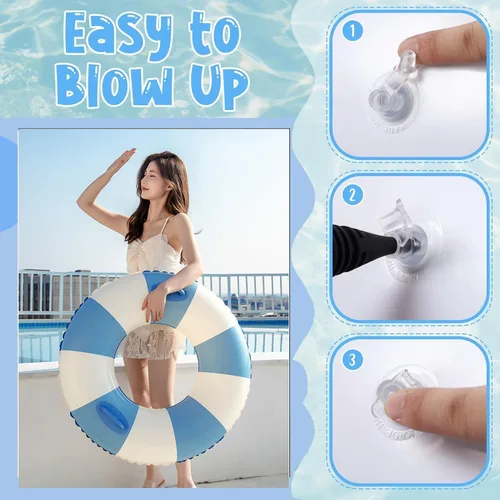 Vista 4 de Flotadores inflables de piscina para adultos, paquete de 2 flotadores a rayas, tubos de piscina, anillos de natación con asas, flotador inflable
