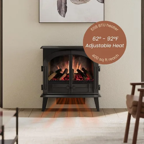 Vista 3 de Modern Ember Harlowe - Estufa Calentador de Chimenea Eléctrica Independiente en Negro con Cama de Brasas Multicolor Tecnología Inteligente