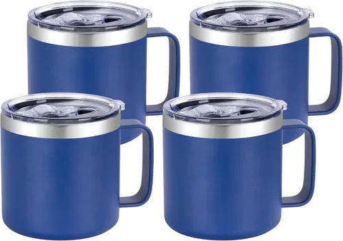 Vista 12 de VEGOND Taza de café aislada de 14 onzas con asa, taza de café de viaje de acero inoxidable con tapa, taza de café de metal al vacío de doble pared