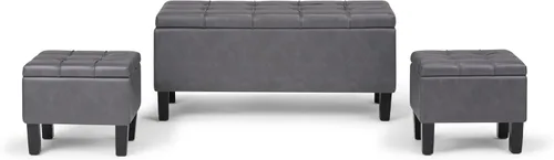 Vista 5 de SIMPLIHOME Gabbie - Otomana de almacenamiento de piel vegana de 36 pulgadas de ancho, color marrón