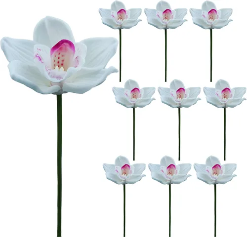 Vista 8 de Juego de 10 orquídeas artificiales de tacto real (morado)