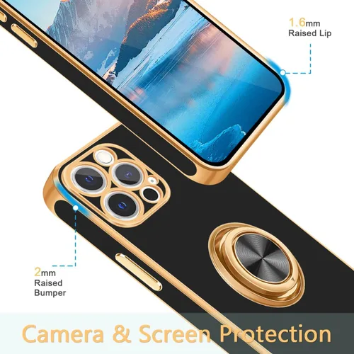Vista 5 de Fingic Funda para iPhone 12 Pro, funda para iPhone 12 Pro con soporte de anillo, ajuste delgado, soporte de automóvil, protección a prueba