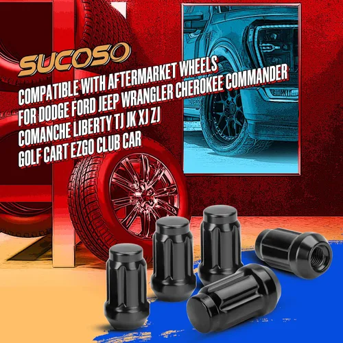 Vista 3 de Tuercas de orejeta negras 1/2-20 para Jeep Wrangler, tuercas de orejeta estriadas 1/2x20 compatibles con Liberty TJ XJ ZJ CJ5 2002-2012, Grand