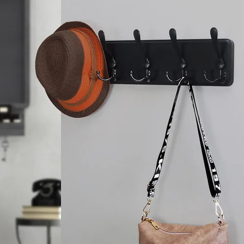 Vista 8 de Dseap Perchero de Pared Montado - 5 Ganchos Triangulares, Resistente, Perchero de Pared de Madera para Abriggos, Sombreros, Chaquetas, Ropa, Negro