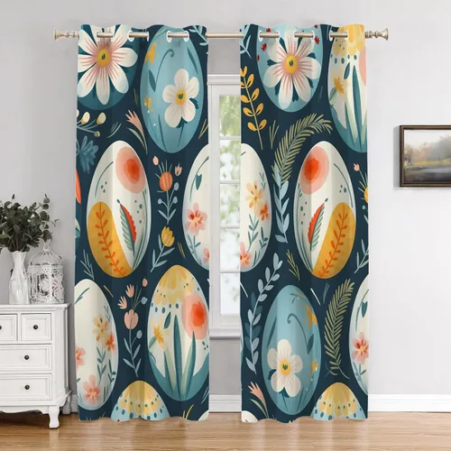 Vista 186 de Cortinas opacas de poliéster multicapa marrón con diseño de bosque natural, 2 unidades, 26 x 24 pulgadas