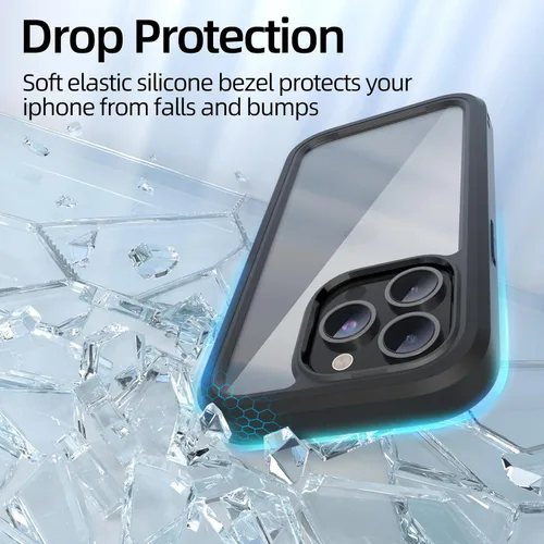 Vista 4 de WXR Compatible con iPhone 15 Pro, parachoques de silicona suave y parte trasera de policarbonato duro transparente e interior de policarbonato duro