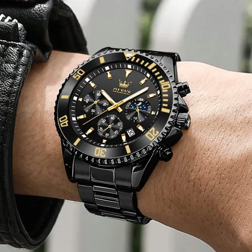 Vista 4 de OLEVS Watches for Men Classic with Date Business Dress Luxury Big Face GreenBlackBlue Waterproof Luminous Mens Wristwatch Analog Two Tone Stainless