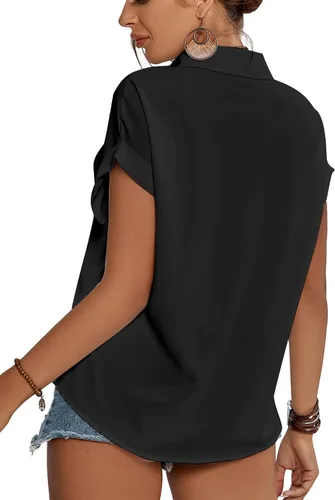 Vista 2 de LYANER Blusa casual con cuello enrollado para mujer, con mangas casquillo, con botones