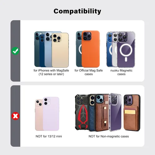 Vista 7 de nuoku Cartera magnética para teléfono compatible con cartera Magsafe, tarjetero magnético para iPhone 15/14/13/12, no compatible con 13/12 mini