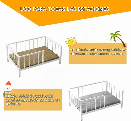 Vista 3 de OSCHF Cama para perros con rieles, marco de cama elevado de metal para mascotas con tabla de madera maciza y alfombrilla suave lavable para perros