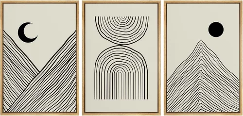 Vista 13 de SIGNLEADER Lienzo enmarcado para pared, juego de arte abstracto geométrico verde esmeralda, arte moderno geométrico zen de mediados de siglo