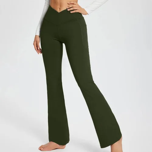 Vista 2 de Ceboyel Pantalones de yoga con corte de bota para mujer, leggings de entrenamiento de cintura alta, pantalones deportivos con bolsillos
