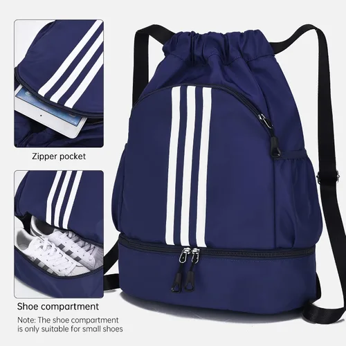 Vista 2 de neyrat Mochila con bolsillos laterales de malla con cordón y compartimento para zapatos, gimnasio, deportes, bolsa de cuerda para hombres y mujeres