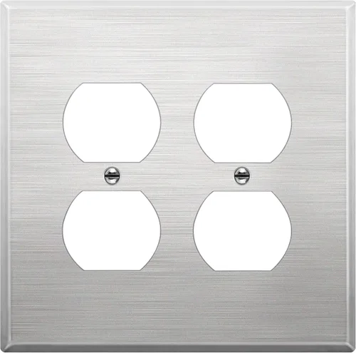 Vista 23 de LIDER Placa de pared de metal para receptáculo dúplex, cubierta de salida de acero inoxidable, resistente a la corrosión, tamaño mediano de 1