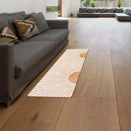 Vista 3 de Tapetes de cocina, diseño de líneas solares de terracota de mediados de siglo, juego de 2 alfombras antifatiga, arte moderno y minimalista